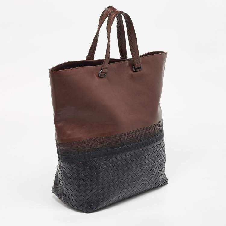 Pre Owned Bottega Veneta Brown/Black Intrecciato Leather Tote