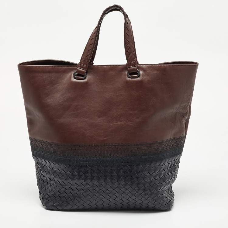Pre Owned Bottega Veneta Brown/Black Intrecciato Leather Tote