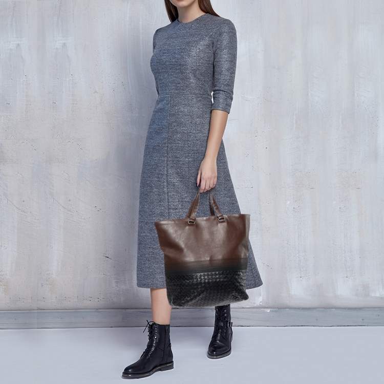 Pre Owned Bottega Veneta Brown/Black Intrecciato Leather Tote