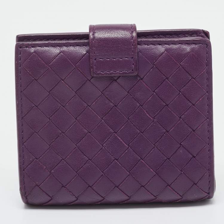Pre Owned Bottega Veneta Purple Intrecciato Leather Compact Wallet