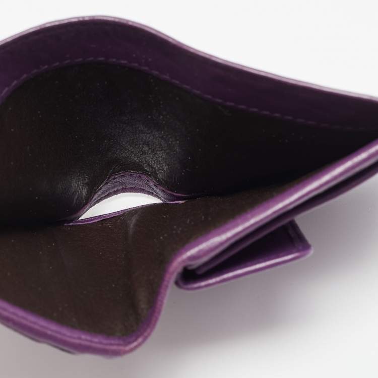 Pre Owned Bottega Veneta Purple Intrecciato Leather Compact Wallet
