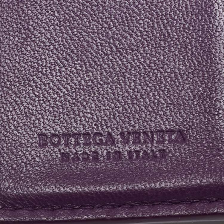 Pre Owned Bottega Veneta Purple Intrecciato Leather Compact Wallet