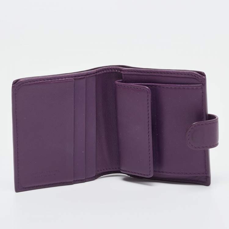 Pre Owned Bottega Veneta Purple Intrecciato Leather Compact Wallet