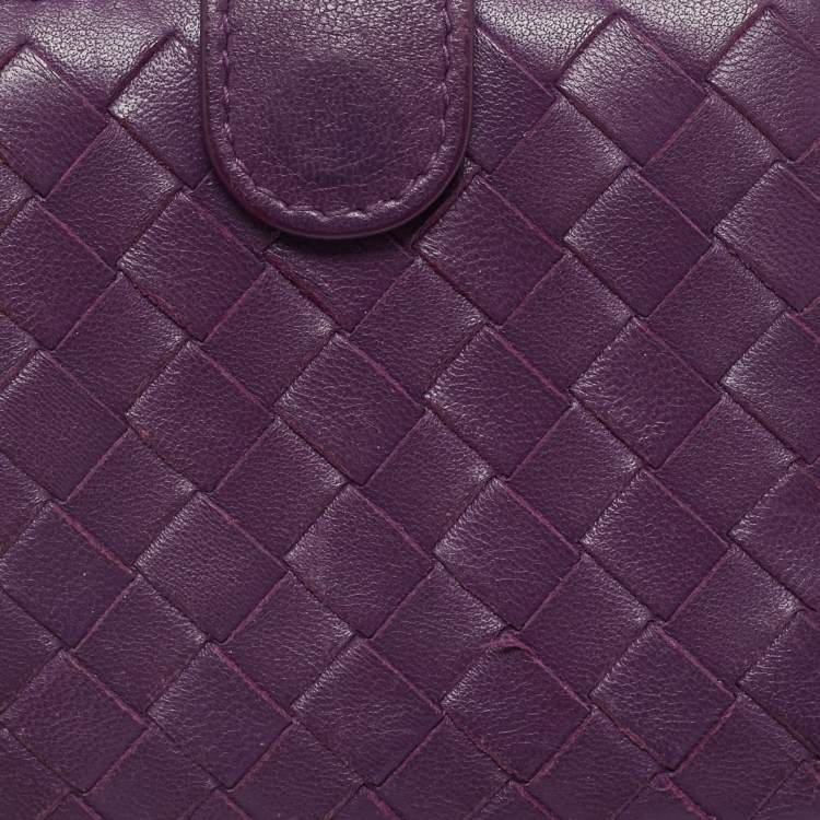 Pre Owned Bottega Veneta Purple Intrecciato Leather Compact Wallet