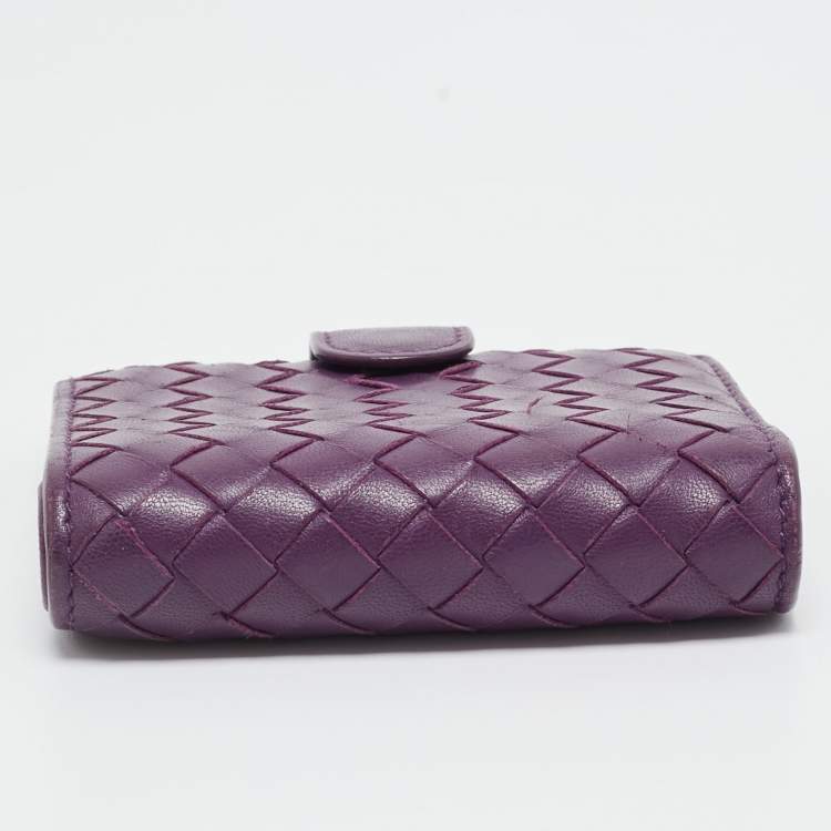 Pre Owned Bottega Veneta Purple Intrecciato Leather Compact Wallet