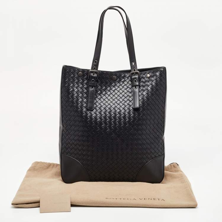 Pre Owned Bottega Veneta Black Intrecciato Leather Shopper Tote