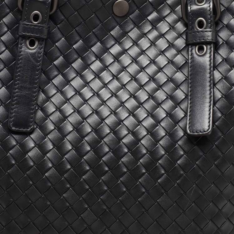 Pre Owned Bottega Veneta Black Intrecciato Leather Shopper Tote