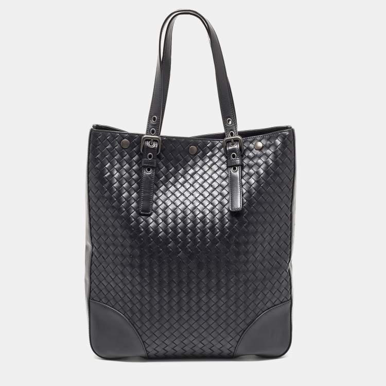Pre Owned Bottega Veneta Black Intrecciato Leather Shopper Tote