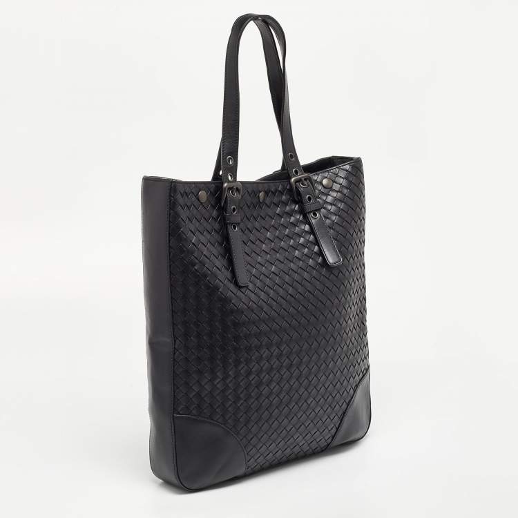 Pre Owned Bottega Veneta Black Intrecciato Leather Shopper Tote