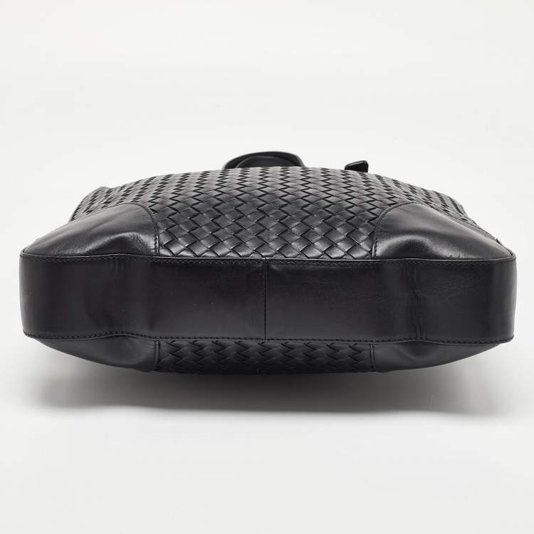 Pre Owned Bottega Veneta Black Intrecciato Leather Shopper Tote