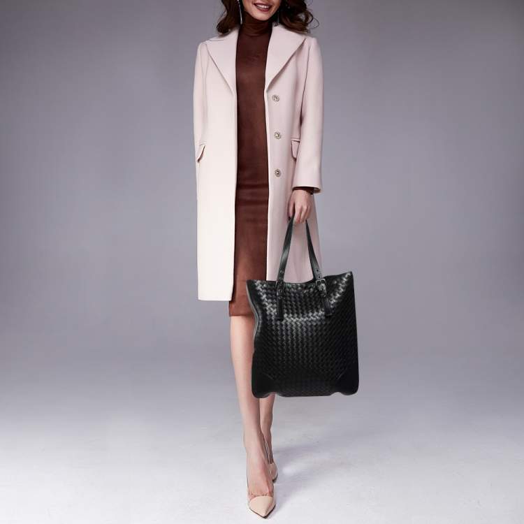 Pre Owned Bottega Veneta Black Intrecciato Leather Shopper Tote