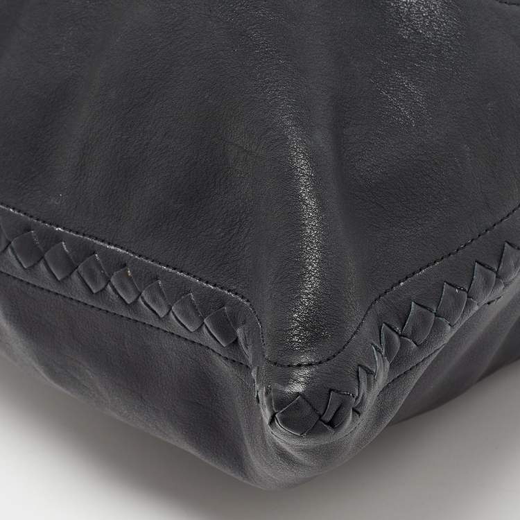 Pre Owned Bottega Veneta Black Leather Tote