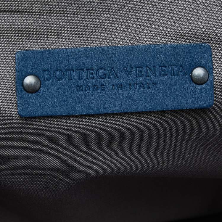 Pre Owned Bottega Veneta Two Tone Blue Intrecciato Leather Tote