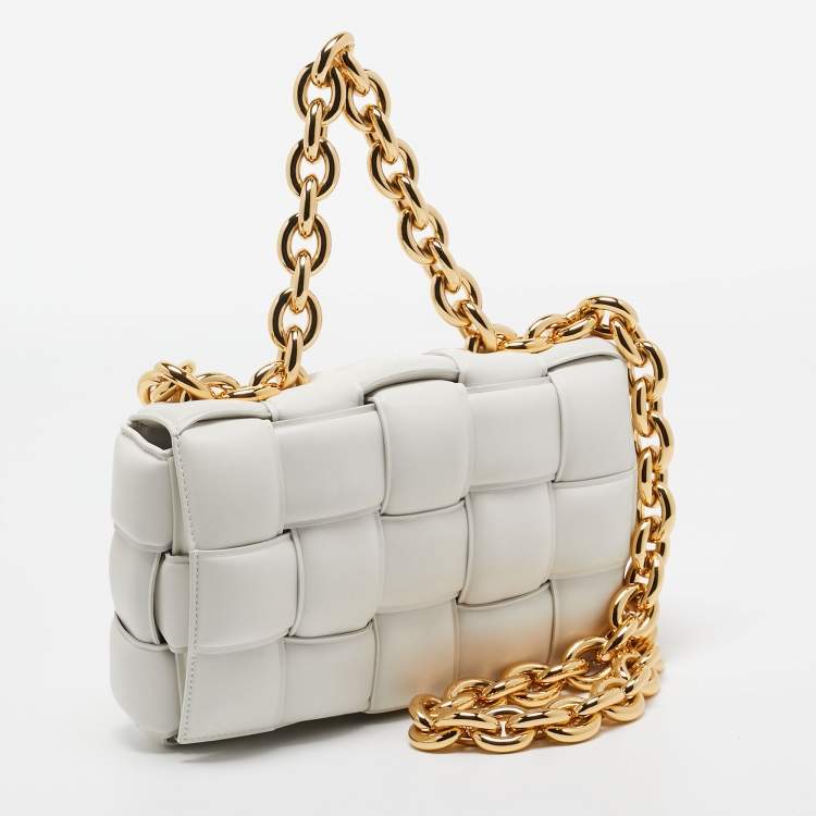 Pre Owned Bottega Veneta White Padded Leather Cassette Shoulder Bag