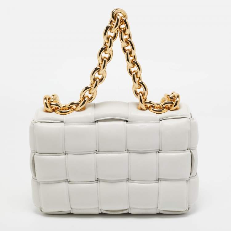Pre Owned Bottega Veneta White Padded Leather Cassette Shoulder Bag