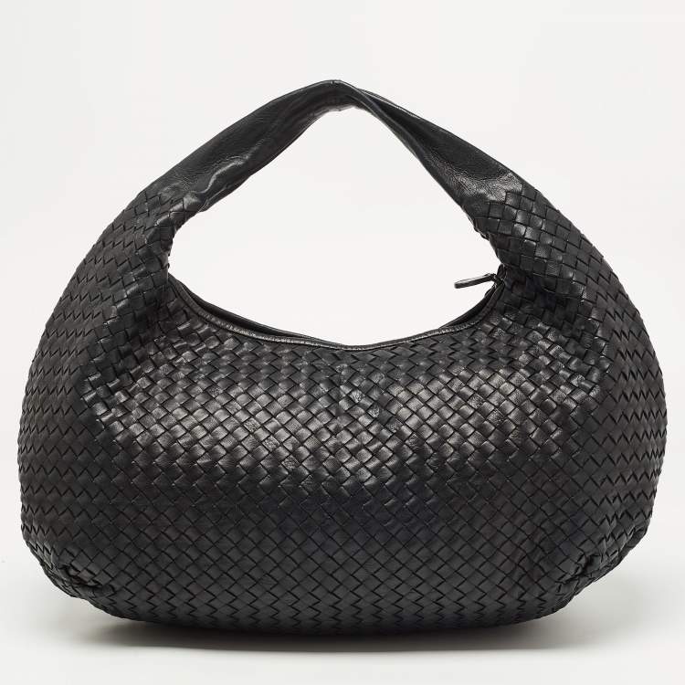 Pre Owned Bottega Veneta Black Intrecciato Leather Large Belly Hobo