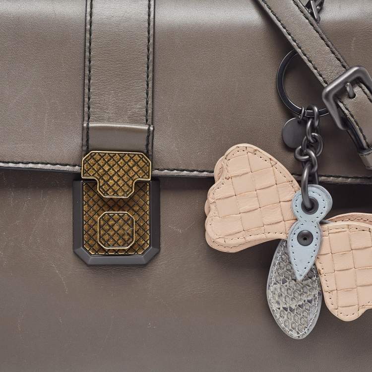 Pre Owned Bottega Veneta Dark Beige Leather Medium Piazza Top Handle Bag