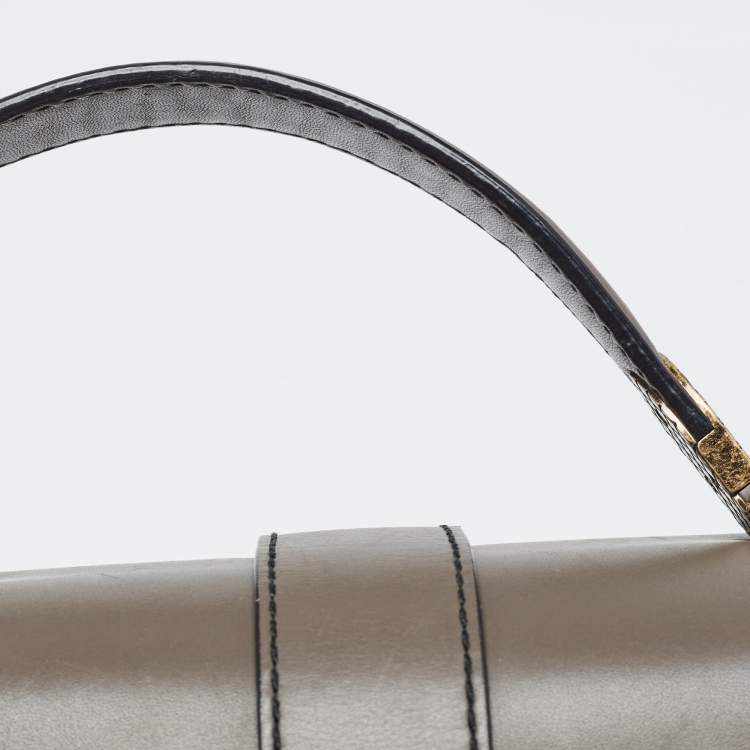 Pre Owned Bottega Veneta Dark Beige Leather Medium Piazza Top Handle Bag