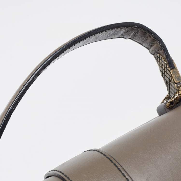 Pre Owned Bottega Veneta Dark Beige Leather Medium Piazza Top Handle Bag