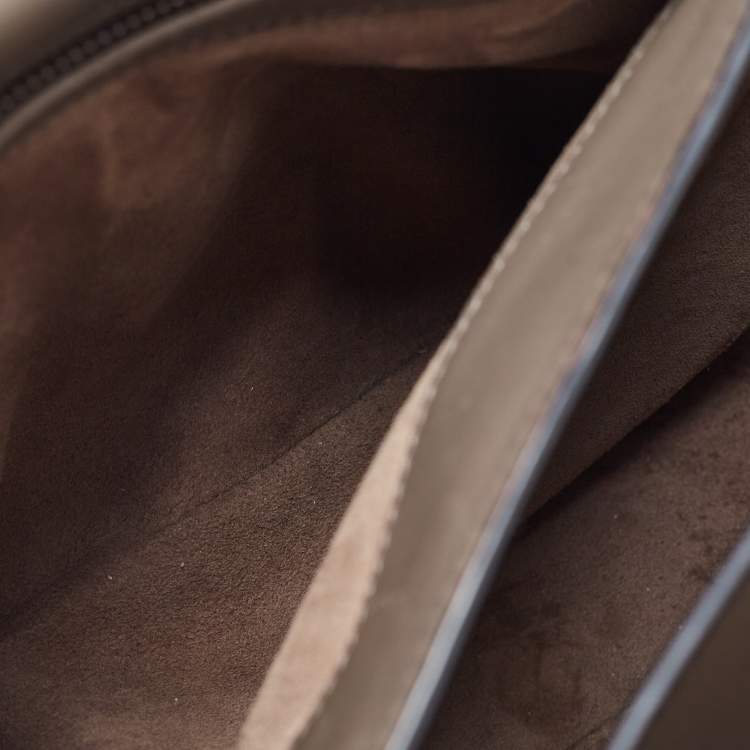 Pre Owned Bottega Veneta Dark Beige Leather Medium Piazza Top Handle Bag