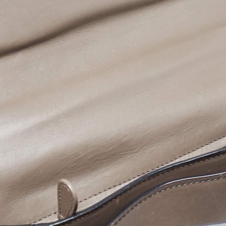Pre Owned Bottega Veneta Dark Beige Leather Medium Piazza Top Handle Bag