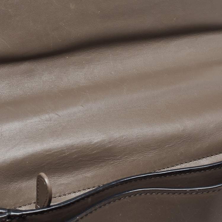 Pre Owned Bottega Veneta Dark Beige Leather Medium Piazza Top Handle Bag
