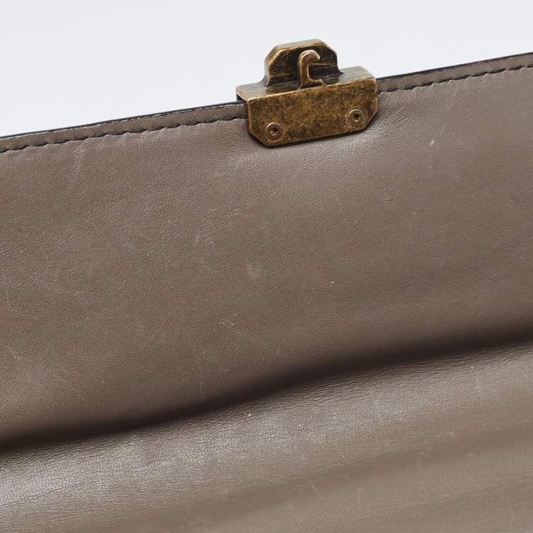 Pre Owned Bottega Veneta Dark Beige Leather Medium Piazza Top Handle Bag
