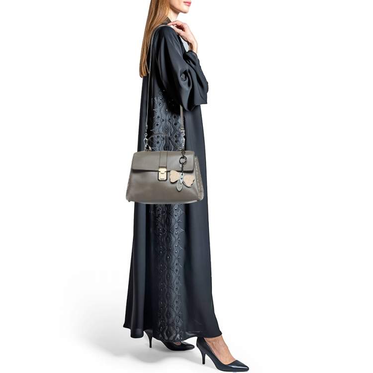 Pre Owned Bottega Veneta Dark Beige Leather Medium Piazza Top Handle Bag