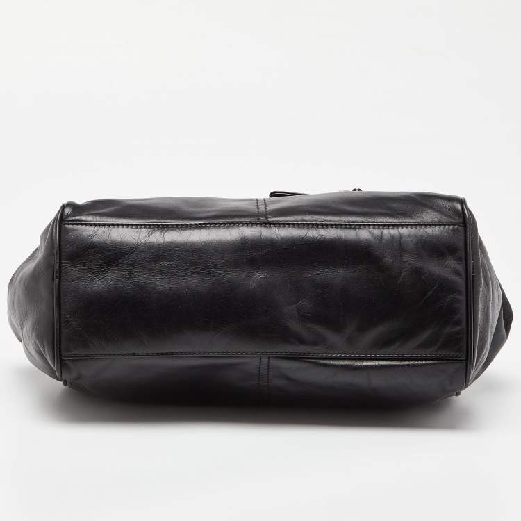 مملوكة مسبقًا Bottega Veneta Black Leather Front Pocket Satchel
