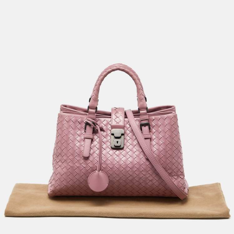 Pre Owned Bottega Veneta Pink Intrecciato Leather Small Roma Tote