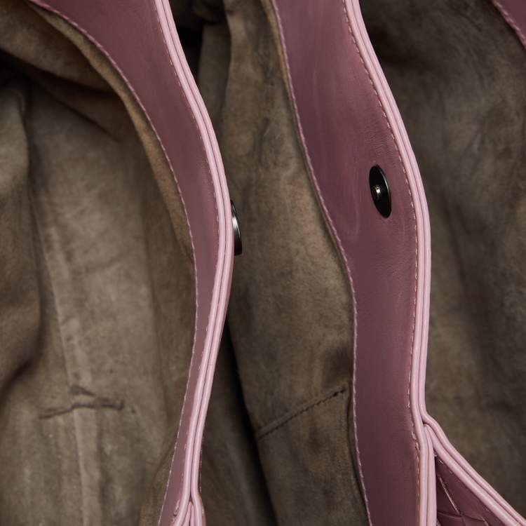 Pre Owned Bottega Veneta Pink Intrecciato Leather Small Roma Tote