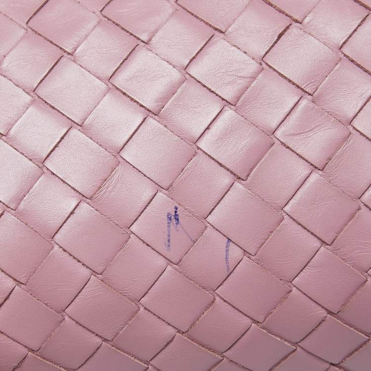 Pre Owned Bottega Veneta Pink Intrecciato Leather Small Roma Tote