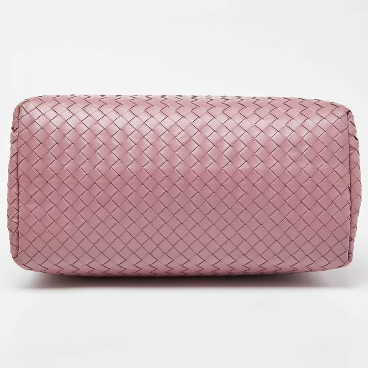 Pre Owned Bottega Veneta Pink Intrecciato Leather Small Roma Tote
