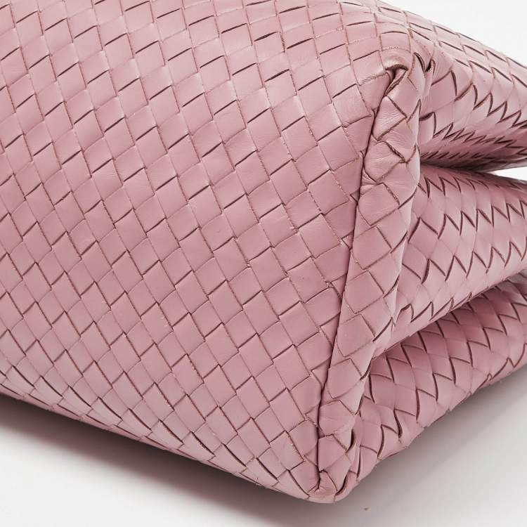 Pre Owned Bottega Veneta Pink Intrecciato Leather Small Roma Tote