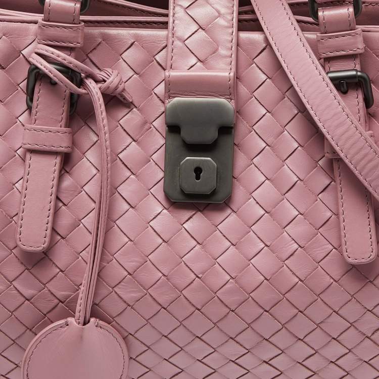Pre Owned Bottega Veneta Pink Intrecciato Leather Small Roma Tote