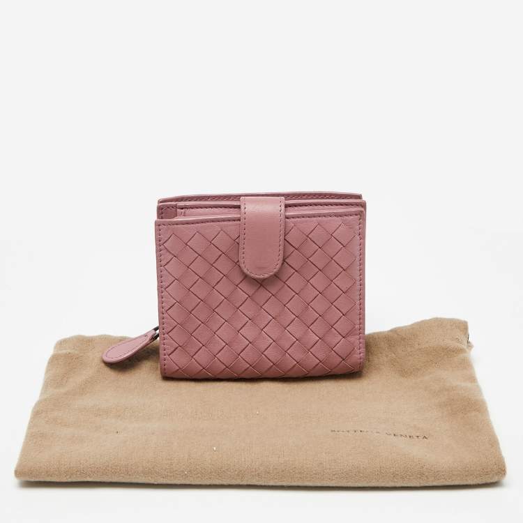 Pre Owned Bottega Veneta Pink Intrecciato Leather French Flap Wallet