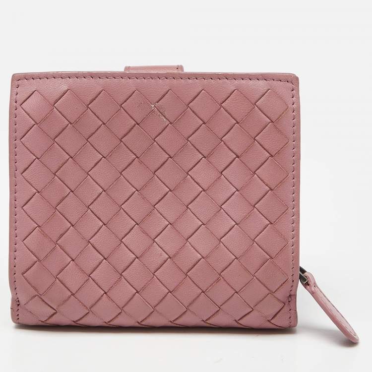 Pre Owned Bottega Veneta Pink Intrecciato Leather French Flap Wallet