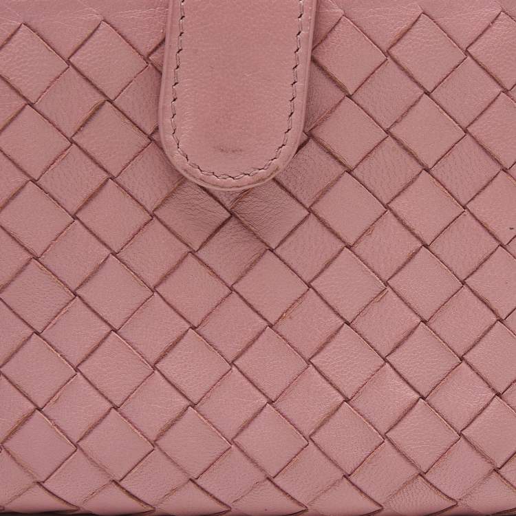 Pre Owned Bottega Veneta Pink Intrecciato Leather French Flap Wallet