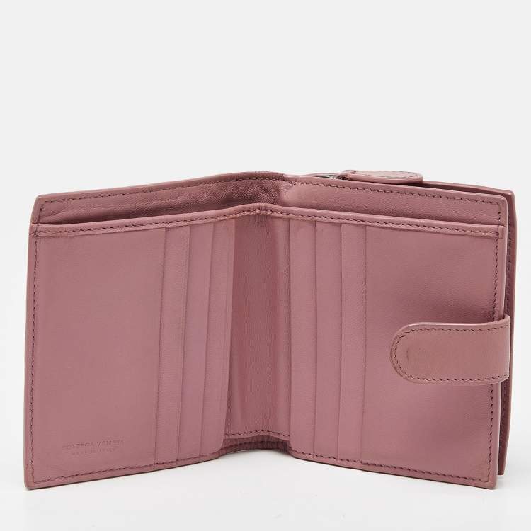 Pre Owned Bottega Veneta Pink Intrecciato Leather French Flap Wallet