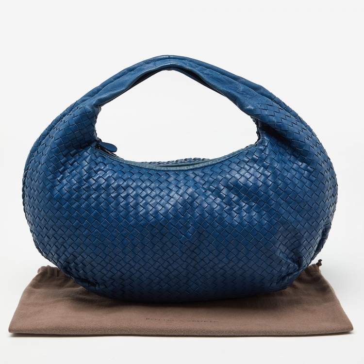 Pre Owned Bottega Veneta Blue Intrecciato Leather Large Belly Hobo