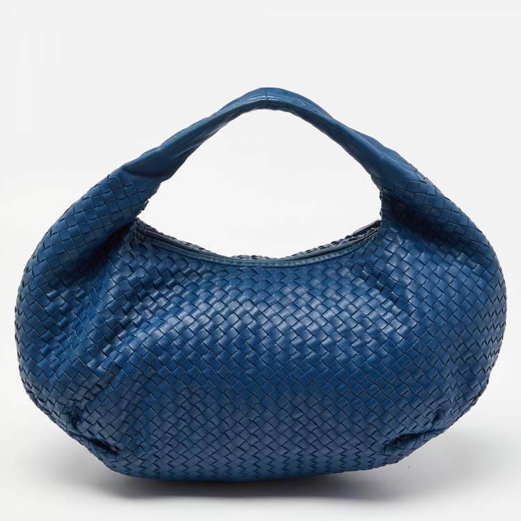 Pre Owned Bottega Veneta Blue Intrecciato Leather Large Belly Hobo