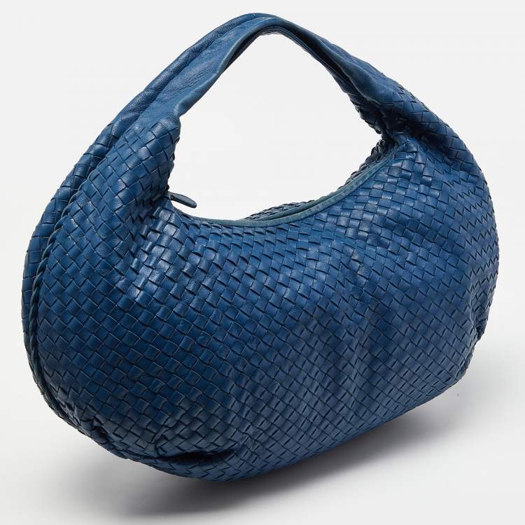 Pre Owned Bottega Veneta Blue Intrecciato Leather Large Belly Hobo