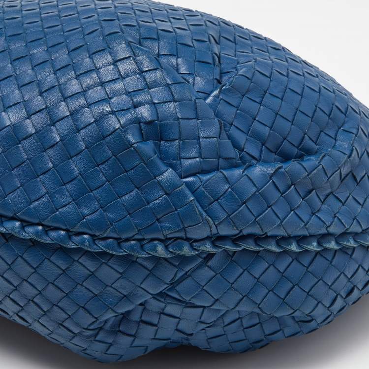 Pre Owned Bottega Veneta Blue Intrecciato Leather Large Belly Hobo