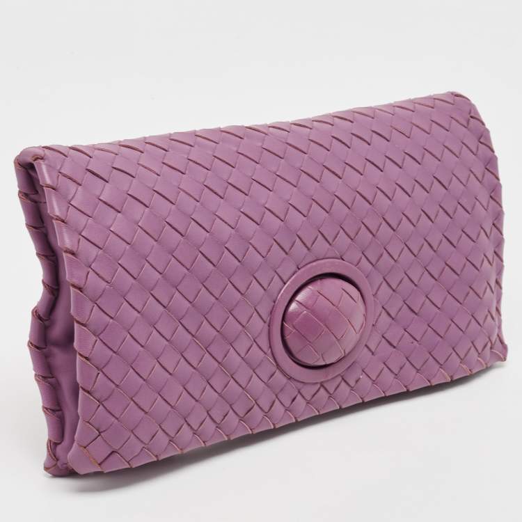 Pre Owned Bottega Veneta Purple Intrecciato Leather Twist Lock Flap Clutch