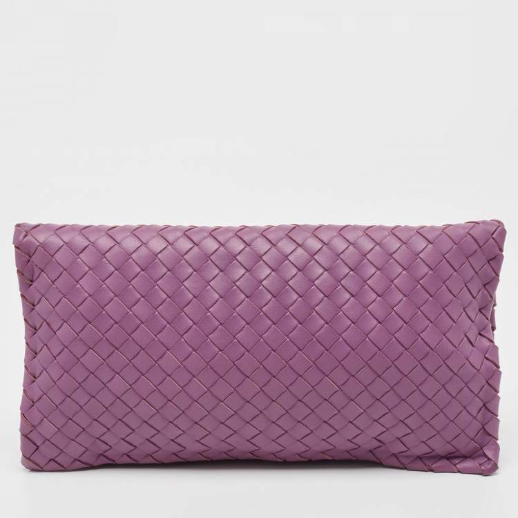Pre Owned Bottega Veneta Purple Intrecciato Leather Twist Lock Flap Clutch