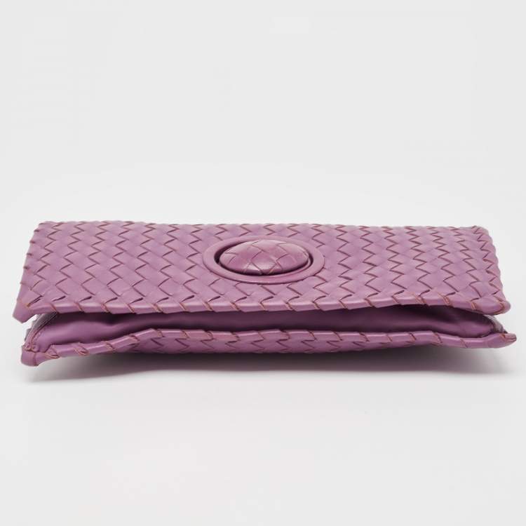 Pre Owned Bottega Veneta Purple Intrecciato Leather Twist Lock Flap Clutch