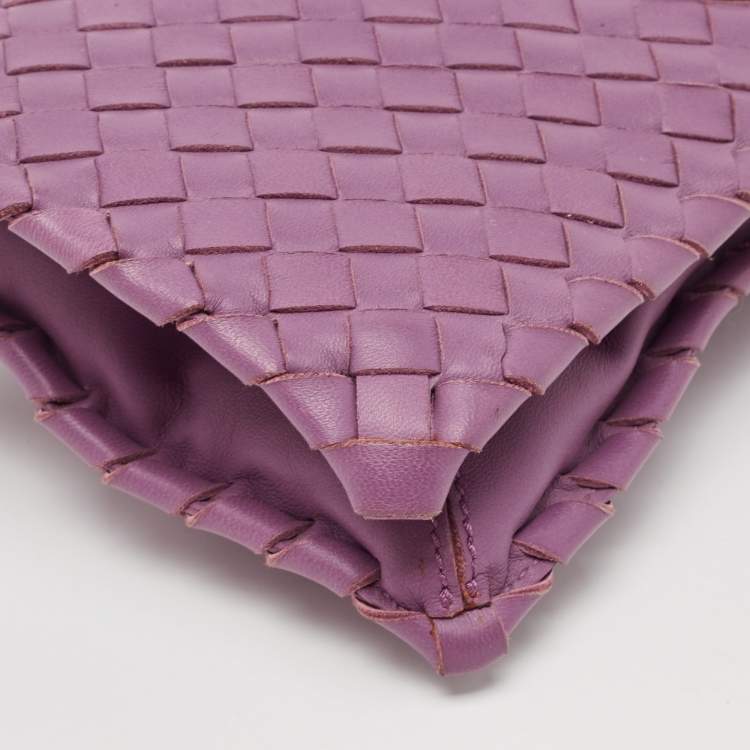 Pre Owned Bottega Veneta Purple Intrecciato Leather Twist Lock Flap Clutch