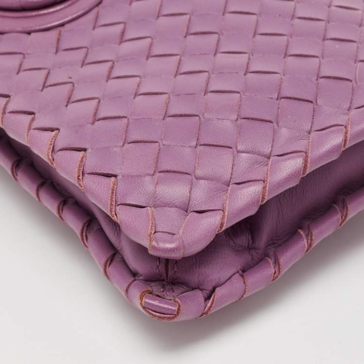 Pre Owned Bottega Veneta Purple Intrecciato Leather Twist Lock Flap Clutch