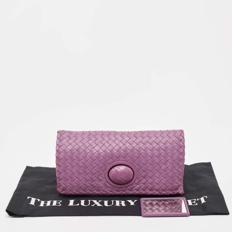 Pre Owned Bottega Veneta Purple Intrecciato Leather Twist Lock Flap Clutch