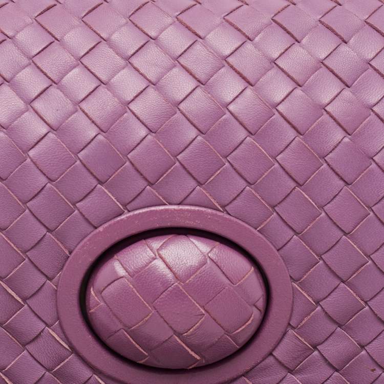 Pre Owned Bottega Veneta Purple Intrecciato Leather Twist Lock Flap Clutch